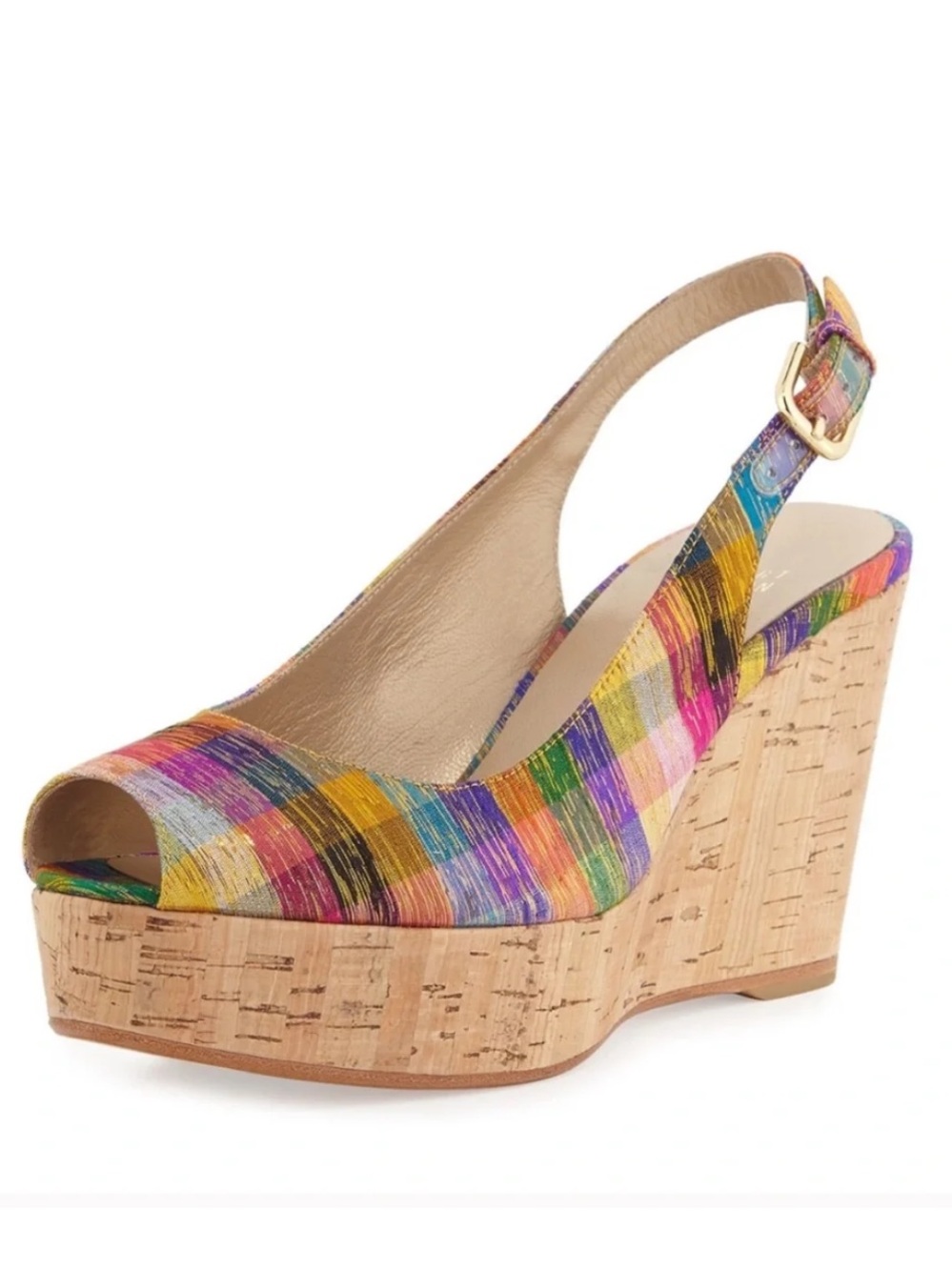 Stuart Weitzman Jean Metallic Slingback Wedge Sandals Multicolored Size 8M